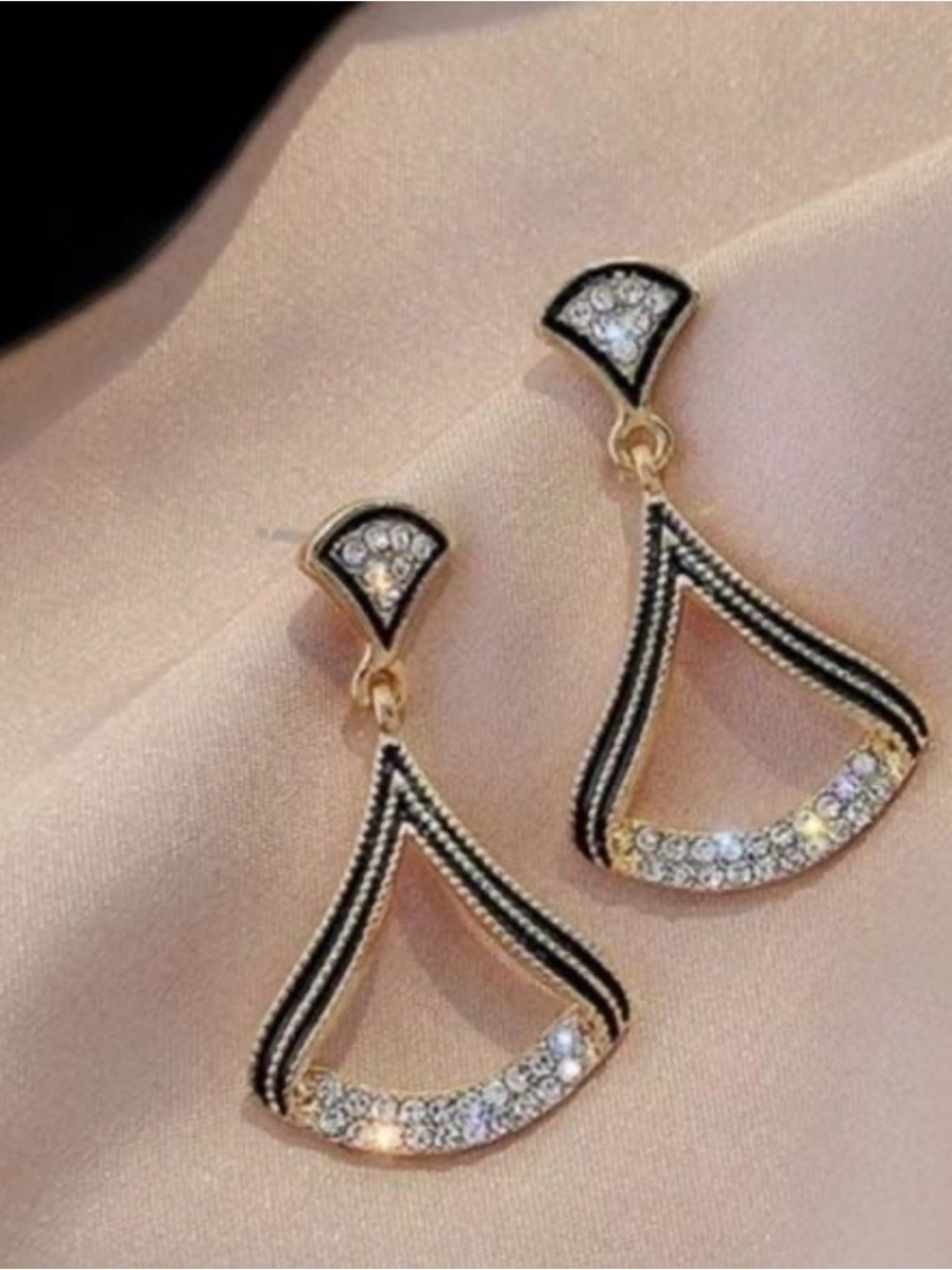 Gold and Black Crystal Drop Earrings - Women Jewelry